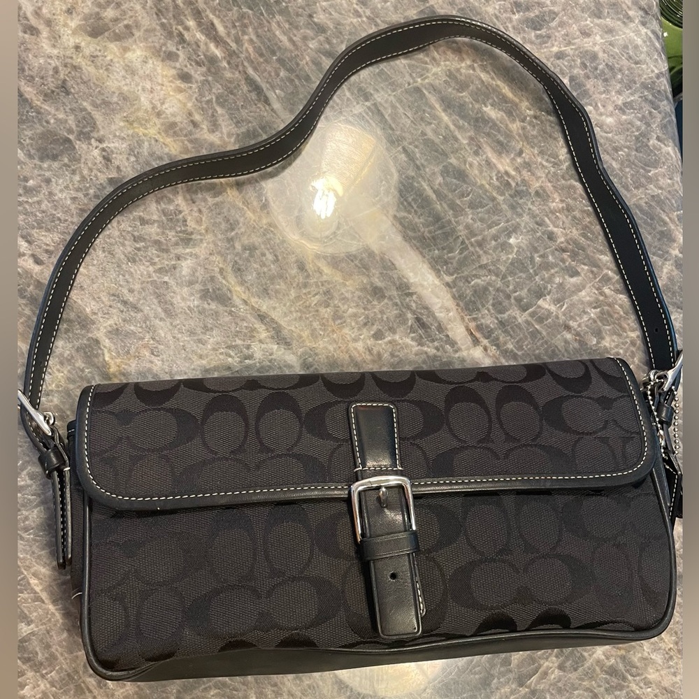 Coach Signature Print Black Shoulder Bag